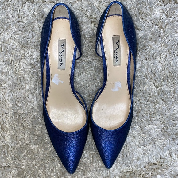Blue Sparkly Pointed Toe Nina Kitten Heels - Picture 2 of 3